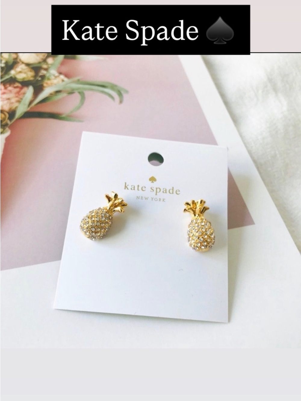 kate spade gold pineapple crystal stud earrings NWT